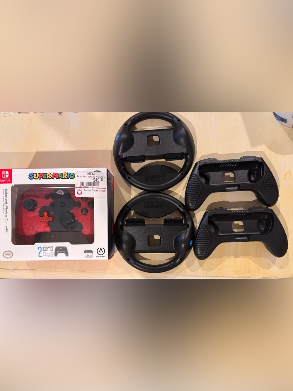 Nintendo Switch Pro Controller and Wheel/Game Grip Accessory Bundle - Black